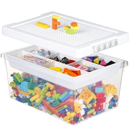 Greentainer Bacs de rangement avec couvercles pour boîte à jouets Lego Cube pour enfants, boîtes empilables en plastique avec plateau amovible, conteneurs d'artisanat pour blocs de construction,