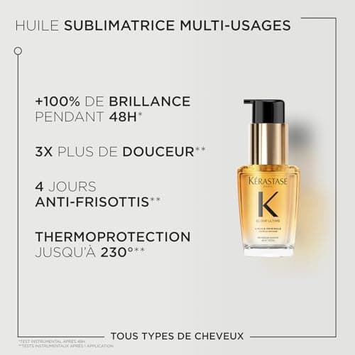 KÉRASTASE Elixir Ultime - L'Huile Originale - Huile Capillaire Nourrissante Multi-Usage - Soin Thermo-Protecteur Sans Rinçage - Huiles de Camélia, Marula & Argan - Tous Types de Cheveux - 30ml