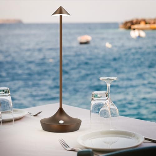 Hapfish lampe de table sans fil rechargeable LED, Lumiere bureau tactile exterieur 6000mAh, Lampe a poser metal design modern, étanche, dimmable, pour chevet, interieur, terrasse, restaurant (marron)