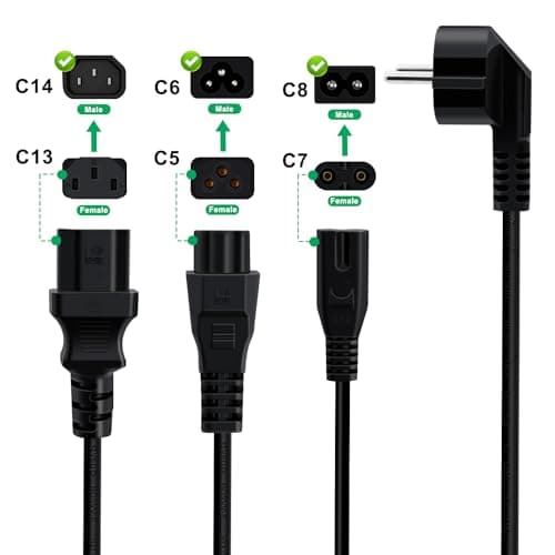 HuaLiSiJi Cable Alimentation 3 Broches 10A 250V IE Splitter Contact de Protection de Câble Type F (CEE 7/4) vers Prise C13+C5+C7, pour Une Utilisation en Intérieur TV, PC, Moniteur (0.5m)
