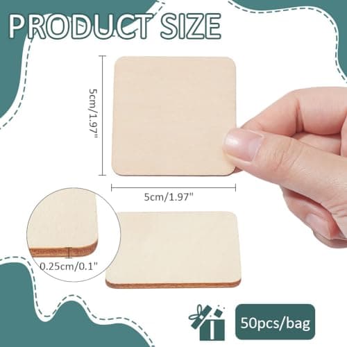NBEADS 50 Pcs de Bois Non Fini, Carrés de 5x5 cm Tranches de Bois Naturel Vierges Sous-Verres en Bois Non Finis Rectangle Découpes en Bois Vierges pour la Gravure Sur Bois D'Art Gravure Sur Bois