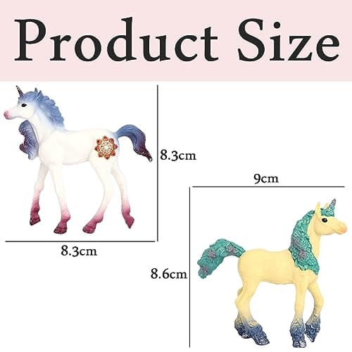 MEZHEN Licorne Figurine de Jeu Licorne Arc-en-Ciel Mythique Pégase Licorne Modèle d'énergie Magique Décoration de Table Enfants Cadeaux de Fête Anniversaire 2 Pièces