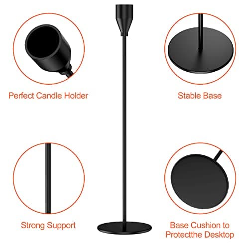 Relota 3 Pièces Bougeoir Noir 33/28/22cm, Rétro Métal Hauts Bougie Chandelier, Coniques Bougeoir Decoratif, Porte Bougies pour Mariage, Dîner Aux Chandelles, Saint Valentin, Décoration d'Intérieur