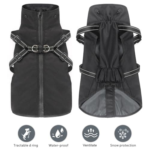 Mosucoirl Manteau de Pluie imperméable pour Chien à Capuche réfléchissant pour Chien Veste de Pluie réglable pour Chiens et Chiots de Petite Moyenne et Grande Taille(Noir, L)