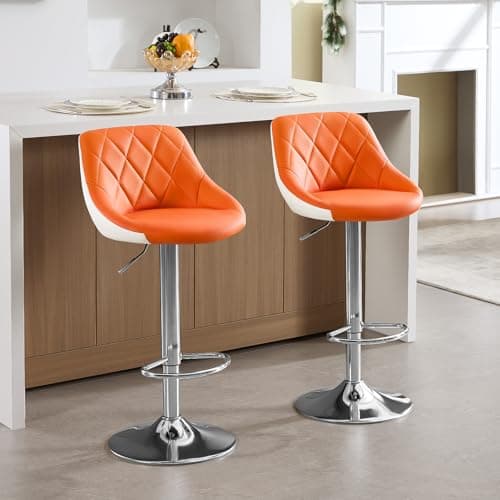 WOLTU Tabouret Bar, Chaise Haute Bar, Tabouret en Similicuir, Réglable en Hauteur, avec Dossier, Repose-Pieds, Chaise Haute Cuisine, Orange, BH30or-1