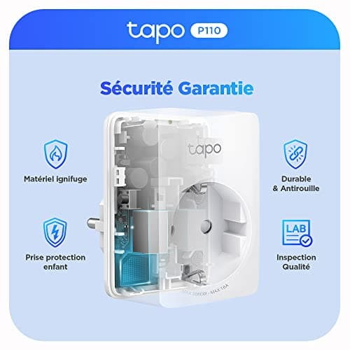Tapo Prise Connectée WiFi, Suivi de consommation, 16A Type F, compatible avec Alexa et Google Home, Contrôler le radiateur, le chauffage, Économie d'énergie, Commande vocale, Tapo P110(2-pack)