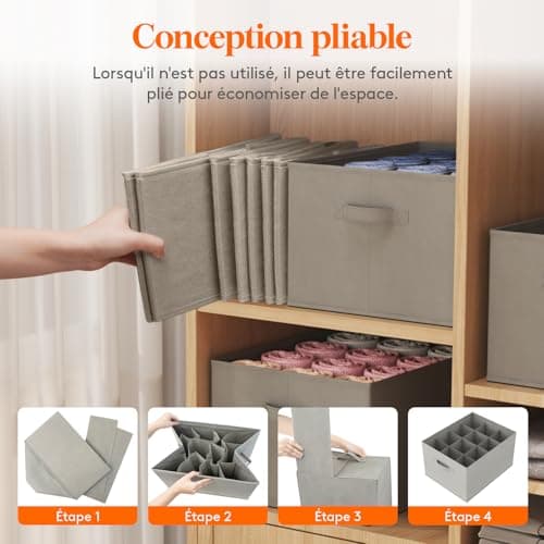 Lifewit Lot de 3 Organisateur Armoire, 12 Cellules Boite Rangement Vetement, Rangement Tiroir, Placard, Rangement Dressing pour Jeans, Pantalons, Pulls, Serviettes, T-shirts, 43 X 33 X 24 cm,