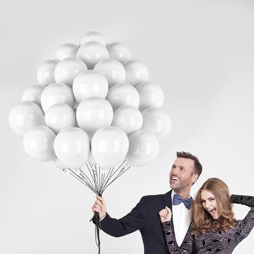 hpnparty Ballon Blanc 100 Pièces - 12" 30 cm -Latex Naturel - Mat Ballon Blanc | Ballon Gonflable Hélium | Décoration pour Anniversaire, Baptême, Fete