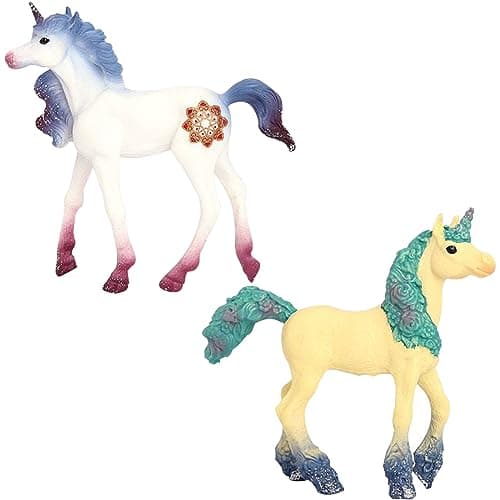 MEZHEN Licorne Figurine de Jeu Licorne Arc-en-Ciel Mythique Pégase Licorne Modèle d'énergie Magique Décoration de Table Enfants Cadeaux de Fête Anniversaire 2 Pièces