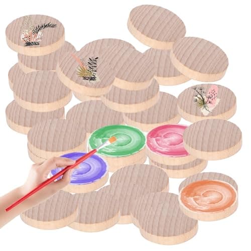 GAESHOW 100 Pièces Tranches de Bois Naturel, Disques de Bois Vierges, Disques de Bois Brut Naturel, Rondelle Rond en Bois Sans Trou, Diamètre 3cm pour Peinture, Bricolage, Artisanat