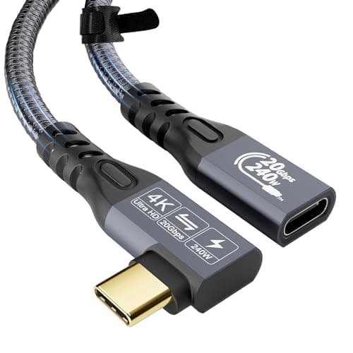 CABLEDECONN USB C 3.2 Gen-2 Rallonge 1M 3.3FT Coude à 90 DegrésThunderbolt 3 240W Câble de Charge Rapide Mâle à Femelle Transfert de Donnes 20Gbps 48V/5A Câble Video 4K Compatible avec MacBook