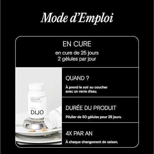 DIJO - Detox Foie - Draineur et Elimination de Toxines - Extrait de Chardon Marie, Romarin, Desmodium et Chrysantellum - 50 Gélules Gastro-Résistantes - Végan - Fabriqué en France