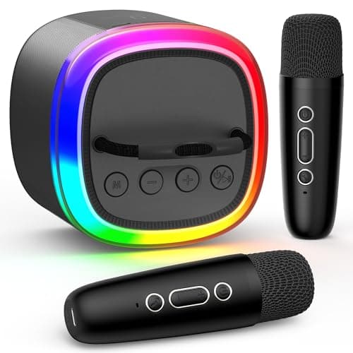 JYX Machine de Karaoké avec 2 Microphones Sans Fil, Karaoke Portable Jouets avec Lumières LED Enfants Adultes, Mini Karaoke Bluetooth, Idee Cadeau Enfants 5,6,7,8,9,10,11,12,13,14,15 Ans Noir/Beige