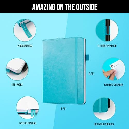 carnet a5 doublé pour écrire | Ligné 150 pages, papier épais 120 g/m2, notes autocollantes, boucle pour stylo, bande élastique, couverture rigide en cuir | Des gribouillis qui comptent A5, 5,75x8,2