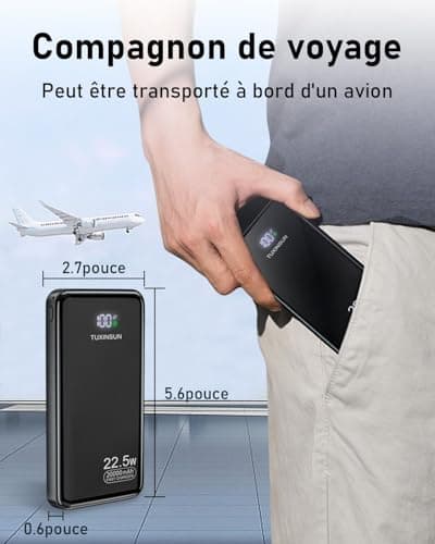 Power Bank 20000 mAh 22,5 W Banque de puissance à charge rapide PD3.0 QC4.0 Batterie externe de téléphone portable avec écran LCD Sorties et entrées USB C Chargeur portable pour smartphones Smartwatch