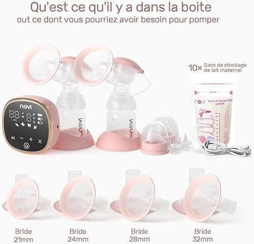 NCVI Tire Lait Electrique, Tire Lait Électrique Double, 4 Modes et 9 Niveaux, Pompe d'allaitement Électrique Portable, Bride de 21/24/28/32mm