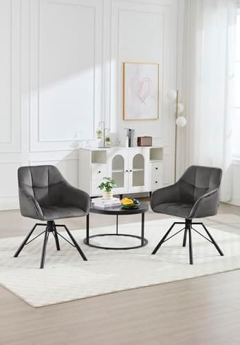 WOLTU Chaise Pivotante à 360°, Lot de 4, Chaise Salle à Manger, Chaise Scandinave, Chaise de Cuisine, Fauteuil Salle à Manger, en Velours, Assise Rembourrée, Pieds en Métal, Gris Foncé, BH365dgr-4