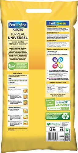 FERTILIGENE NATUREN FUNI6P - Terreau Universel Plantes Intérieur et Extérieur UAB 6 L -Accroît les récoltes-Favorise la floraison et l'enracinement -Terreau avec engrais organique - Fabriqué en France