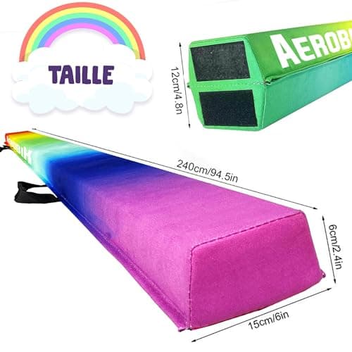 Original Cup Aerobik® Poutre de Gymnastique Pliable Rainbow pour Enfants et Adultes | Transportable avec Sac de Transport | Rigide, Légère, Antidérapante | 3 Couches Revêtement Soft Touch