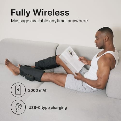 HubiCare Masseur de jambes et de mollets, masseur de compression avec 4 modes, 3 intensités, chaleur, vibration, rechargeable, taille réglable, adapté à la relaxation des jambes (paire)
