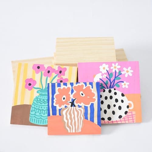 Lot de 12 blocs carrés en bois brut pour travaux manuels, 10 x 10 x 2,5 cm, planches vierges en bois de pin pour sculpture sur bois, dessous de verre en bois, peinture et gravure