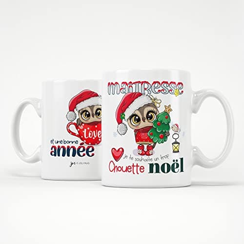 ÉNJA Création Cadeau NOËL - Mug Maîtresse. MAÎTRESSE/Tasse – Joyeux Noël - Cadeau fêtes de fin d'année personnalisé. Cadeau original. Céramique haute qualité 11oz - 320 ML (MAÎTRESSE)