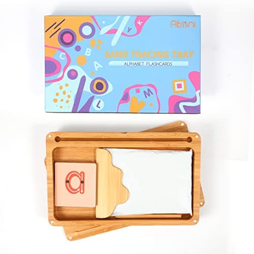 AtMini Montessori Table de Sable début d'entraînement d'écriture et de Dessin Jouet en Bois Montessori Table de Sable éducative Jouet pour Le développement Moteur précoce chez Les Enfants (blanc)