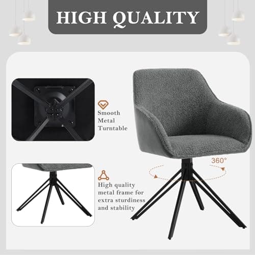 WOLTU Chaise Salle à Manger Pivotante, Lot de 2, Chaise Cuisine, Chaise Scandinave, Ergonomique, avec Dossier et Accoudoirs, Pieds en Métal, Tissu Bouclette, Gris Foncé, EZS11dgr-2