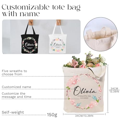 Cozifitgear Sac fourre-tout personnalisé pour la fête des mères pour femmes, sac de transport personnalisé, sac de courses réutilisable, cadeaux pour maman, demoiselles d'honneur, enterrement de vie