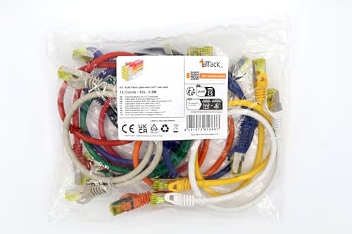 1aTTack.de Câble réseau Cat.7 0,5 m 10 couleurs 10 pièces Câble Ethernet Cat7 Câble réseau LAN Câble brut 10 Gb s SFTP PIMF LSZH set câble patch avec prise Rj 45 Cat.6a