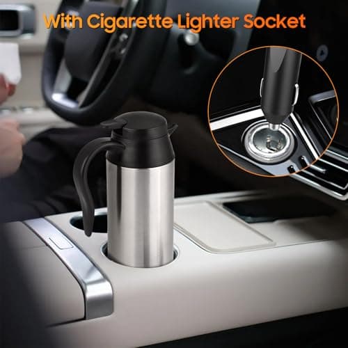 Wakects 750ml Bouilloire de Voyage pour Voiture en Acier Inoxydable, DC 12V 120W Bouilloire Allume Cigare Bouilloire de Voyage Portable pour eau Chaude, Café