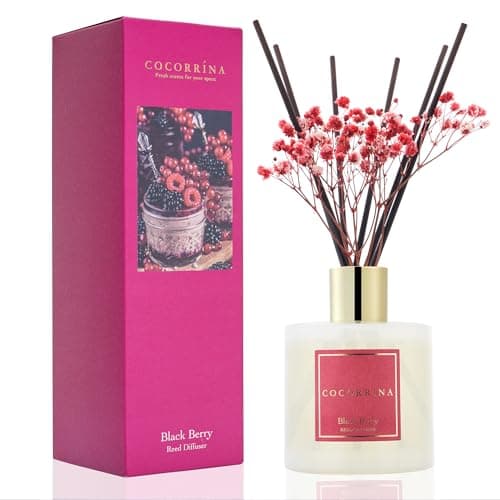 Cocorrína Diffuseur Parfum Maison, Baies Noires 200ml avec Diffuseur Bâtonnets diffuseur de Parfum, Batonnets Diffuseur Parfum, Reed Diffuseur pour Salle de Bain étagère décoration