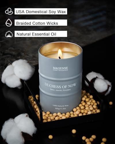 M&SENSE Bergamote Jasmin Bougies parfumées Bougies de soja pour la maison pour femmes, 320g 70 heures de combustion, Cadeaux bougies uniques Décoration d'intérieur confortable pour chambre à coucher