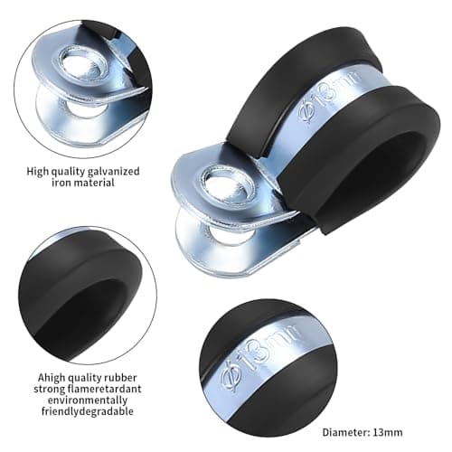 50 Pièces Colliers de Serrage en Caoutchouc P Clips, Coussin Colliers pour Tuyaux Doublés, 6 mm, 8 mm, 10 mm, 13 mm, 16 mm