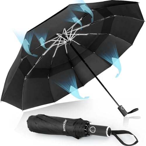 Herreicher Parapluie Pliant Résistant au Vent - Nouveau Automatique Parapluie Solide aux Tempêtes Portable Compact Double Toit Coupe-vent Ventilé De Voyage Grand Pour Homme et Femme (Noir)