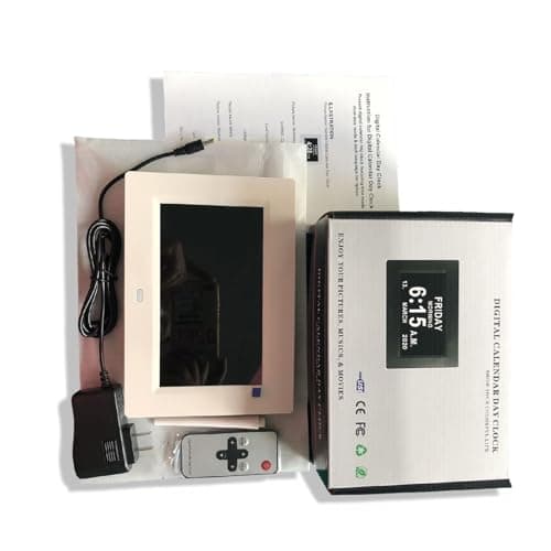 Alovez 7 Pouces LCD Horloge Numérique Calendrier avec Date Jour Et Heure Horloge Non-Abrégée Auto Dimming 8 Langues HD Display Rappel pour Alzheimer Les Personnes âgées et Les Enfants (Blanc)