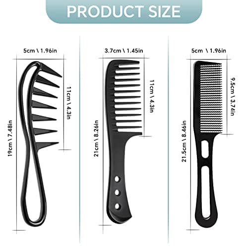 Peigne à Dents Larges Peigne de Requin Peigne de Cheveux pour Coiffure Peigne à Cheveux pour Hommes Femmes 3 Pièces Noir