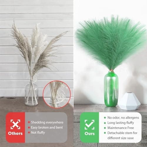 VIDSTW 30 Pièces Herbe de la Pampa Vert Pampa Artificielle de Moelleux Pampas Fleur Sechees Decoration Boheme Pampa Fleur Sechees Naturel Décoration Fleur Sechees pour Mariage Maison