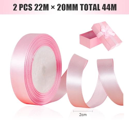 Bieiyhe 2 Rouleaux Ruban Satin Rose 20mm X 22m Ruban Cadeau Emballage Tissu Ruban Bouquet Mariage Ruban Decoratif Satin Polyester Ruban Satin Noel Rubans pour Couture, Présents, DIY Artisanat