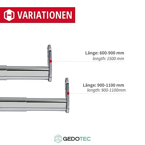 Gedotec Barre de penderie | OVAL-TELEMAGIC | 22 x 15 mm | 1 Barre télescopique extensible de 900 à 1100 mm | Acier Chromé | Tube de penderie télescopique flexible pour le montage mural