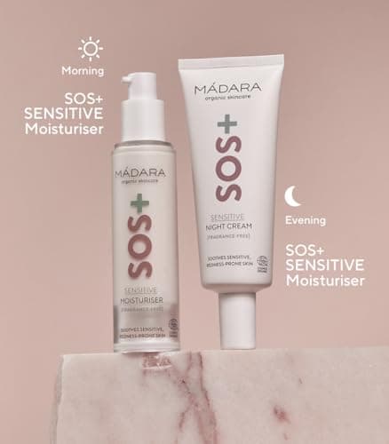 MÁDARA Organic Skincare | Hydratant SOS+ SENSITIVE, 50 ml - Hydratant Quotidien Léger Pour Les Peaux Sensibles Sujettes Aux Rougeurs, Prouvé Dermatologiquement Pour Calmer Les Rougeurs