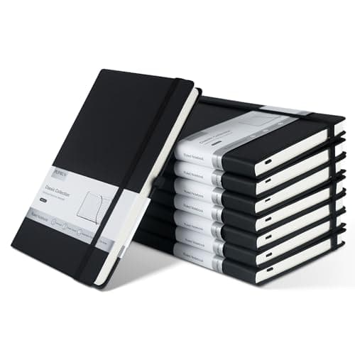 POPRUN Lot de 8 Carnet de notes Voyage classiques lignés A5, Noir Cuir végétalien rigide Cahier, Journal Couverture Imperméable avec Porte-stylo, Fermeture Élastique, Pochette Extensible, 14 x 21cm