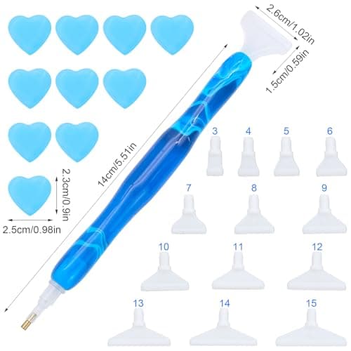 JJYHEHOT Stylo Diamond Painting Kit, Diamond Painting Accessoires en Résine avec 15 Embouts de Remplacement, Outils de Fabrication Artisanale de Peinture Diamant 5D pour Bricolage Artisanat