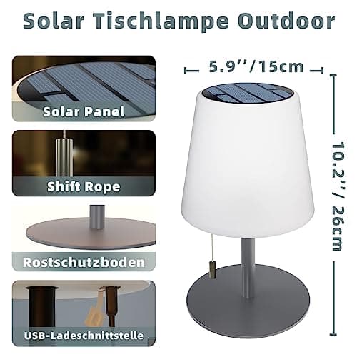 Postlucky Lampe de Table Solaire Exterieur Lampe de Table LED Sans Fil 3 Couleur Dimmable Rechargeable Lampe de Table IP44 étanche pour Exterieure Jardin Terrasse Intérieure - Gris
