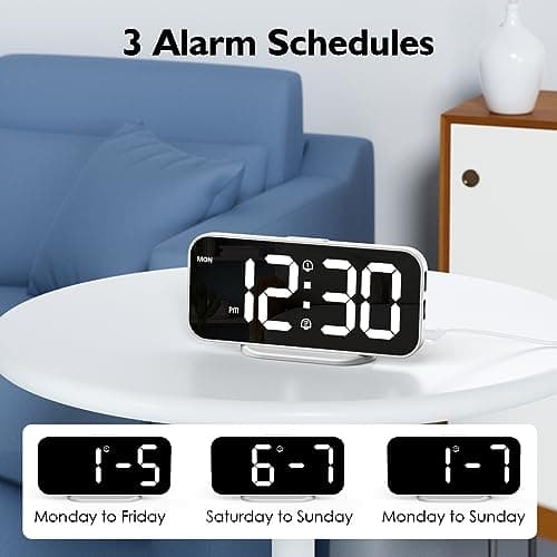 HOMVILLA Réveil Numérique LED avec Double Alarme Réveil Matin avec Fonction Snooze Horloge de Chevet à Miroir Déco Chambre Horloge Digitale Alimenté par USB