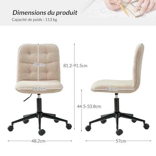 HULALA HOME Chaise de Bureau, Chaise Pivotante, Chaise de Bureau Vintage, Réglable en Hauteur et Ergonomique pour Salon et Bureau, Beige