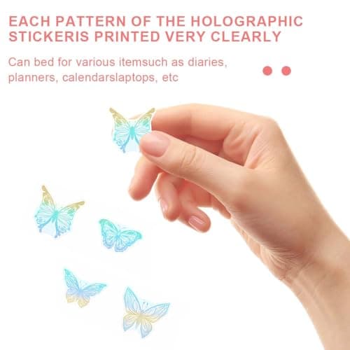 KGDUYC 45pcs Autocollants Papillon Holographiques- Autocollants Transparents Scrapbooking Imperméables Pet Autocollant Papillon Paillette Adhésifs Autocollant Résine pour DIY Décoration