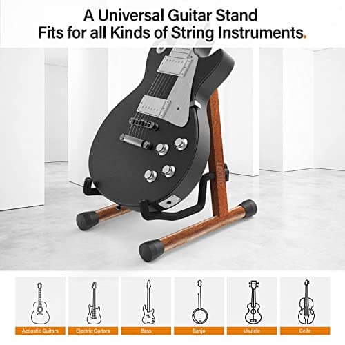 LEKATO Support de guitare A-Frame Support de guitare basse en bois avec rembourrage en mousse pour guitares, basse, violoncelle, banjo, mandoline, ukulélé