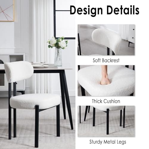 Wahson Chaises de Salle a Manger en Fausse Fourrure Lot de 2 Chaise Salle a Manger Moderne avec Pied Métal, Chaise de Cuisine sans Accoudoirs pour Salle à Manger/Salon, Blanc