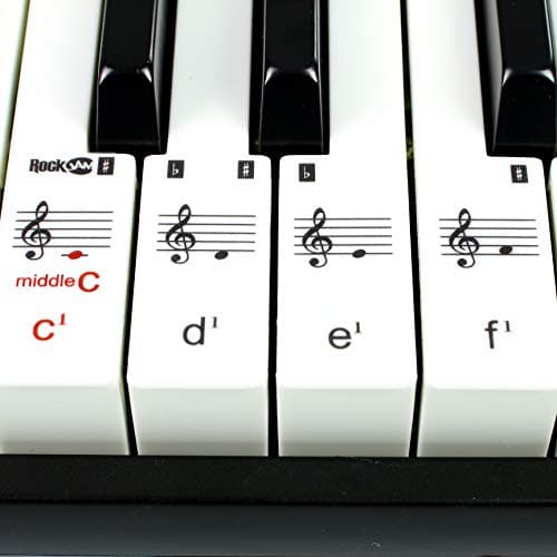 RockJam Clavier de piano 49 touches avec alimentation, support de partition, autocollants pour notes de piano et leçons Simply Piano